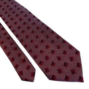Kai Long Hand Made Red Purple‎ Geometric Woven Short Silk Tie